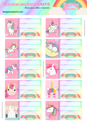 Etiquetas Escolares Unicornios Para Imprimir 